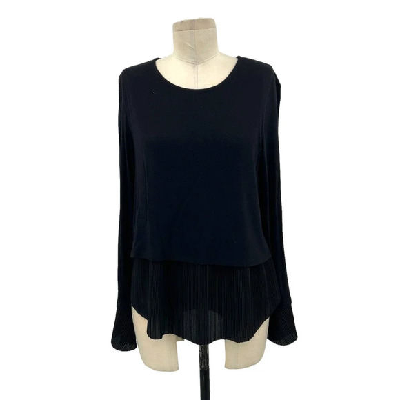 Generation Love Knit Pleated Hem Layered Long Sleeve Sweater Top Black Medium - Picture 1 of 9